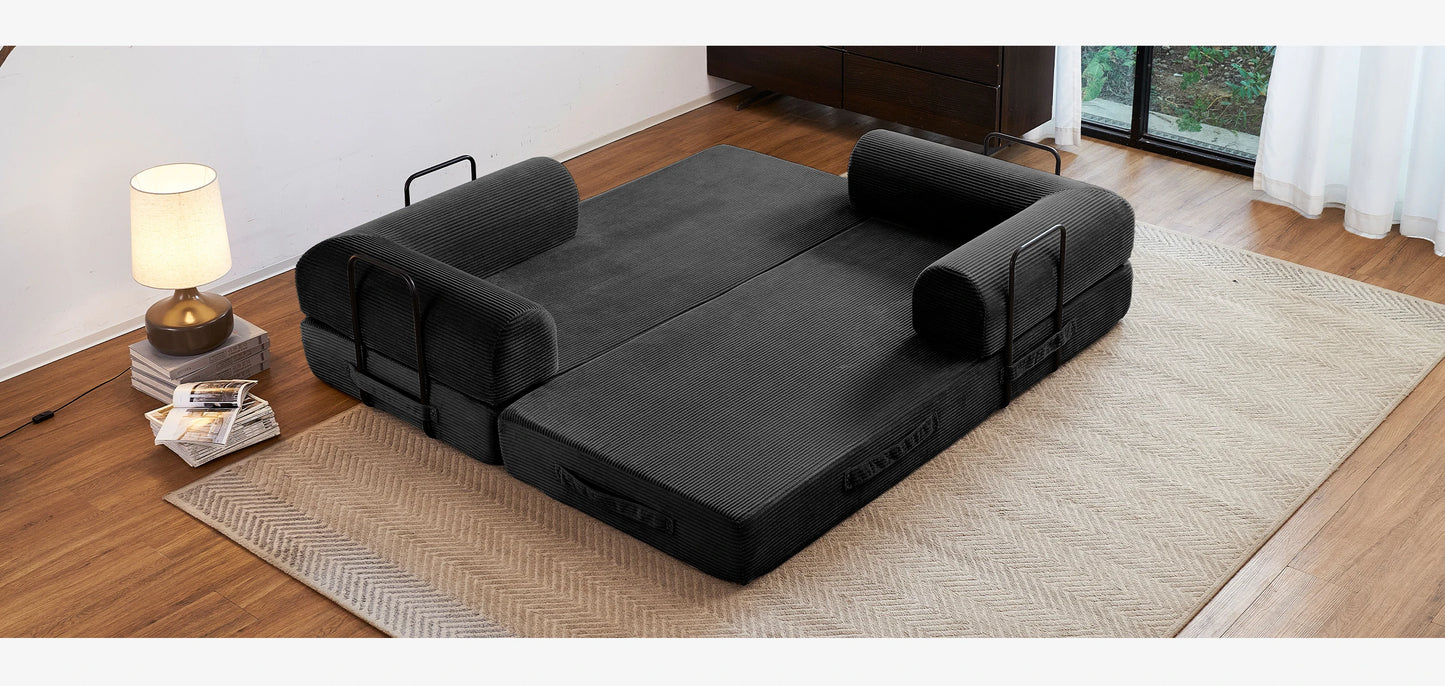 Foldable Convertible Futon Sofa Bed With L Shaped Arms