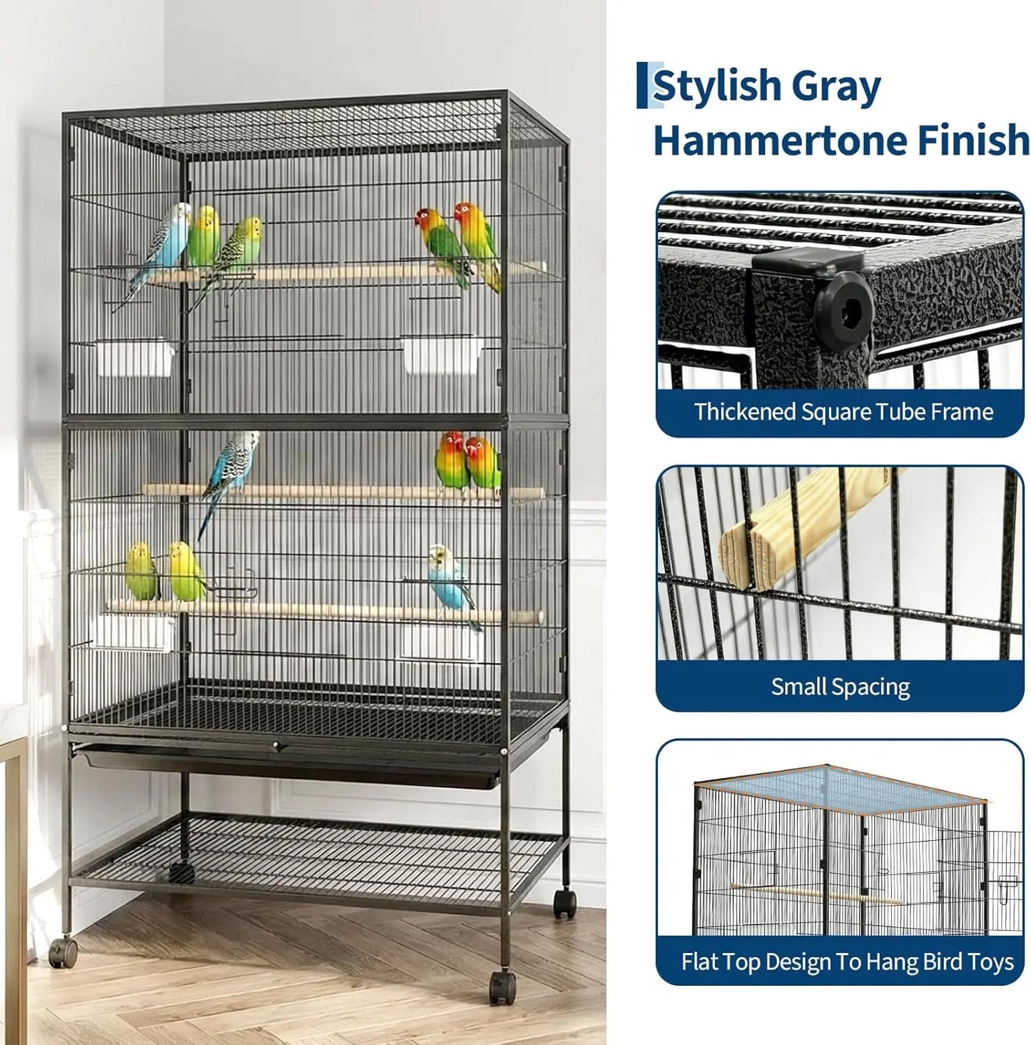 HiMISS Bird Cage with Rolling Storage Stands and Bowls