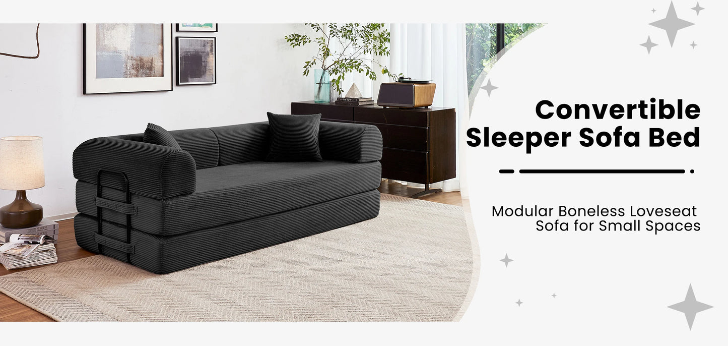 Foldable Convertible Futon Sofa Bed With L Shaped Arms