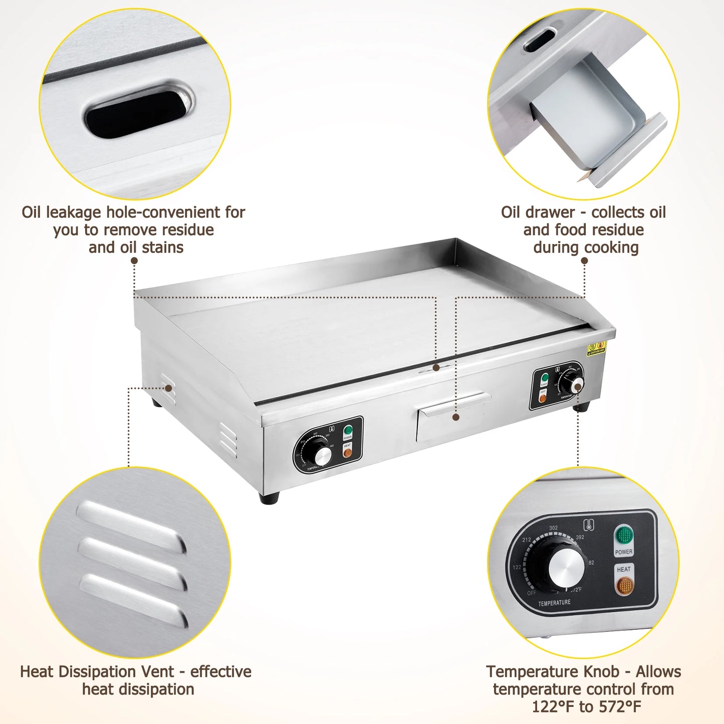 Adoolla 1500W 110V Commercial Electric Grill Countertop Nonstick Teppanyaki Plate