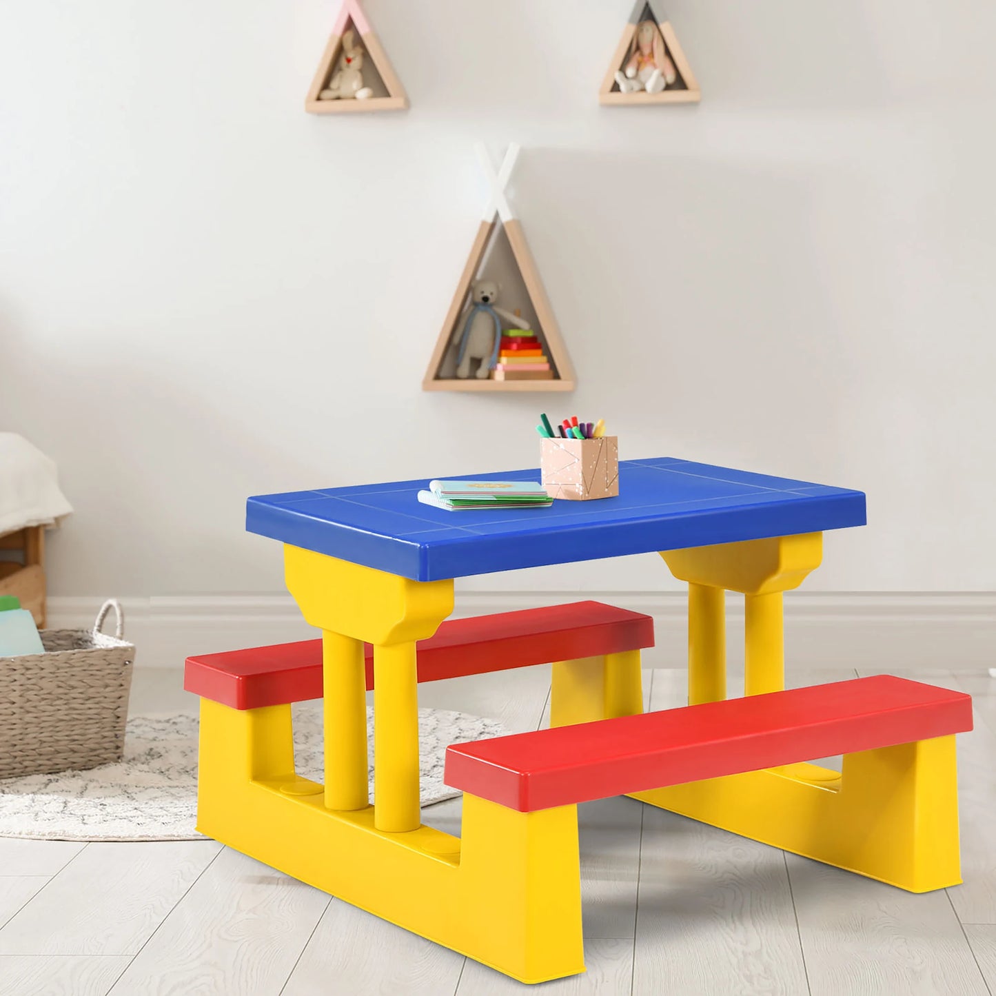 Kids Picnic Table Set With Removable Umbrella For Indoor Outdoor
