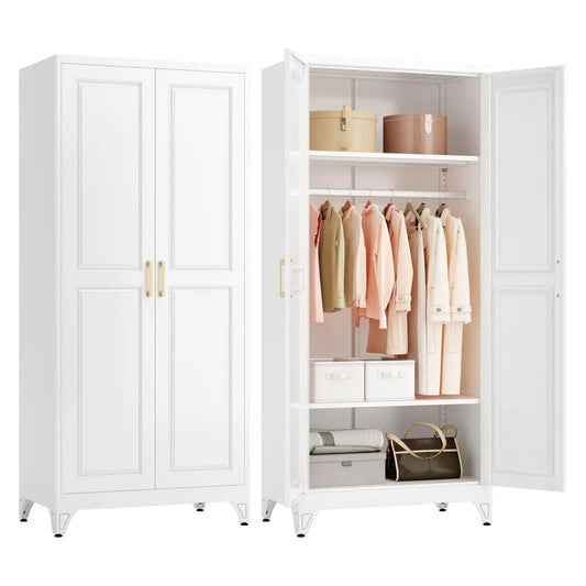Metal Armoire Wardrobe Closet With Doors And Shelves For Hanging Clothes