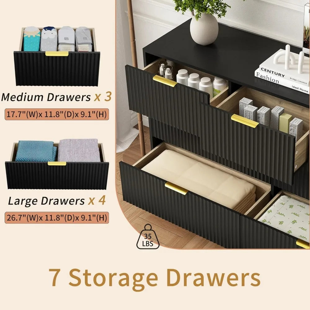 RBXC 7 Drawer Dresser And Nightstand Set With Gold Handles
