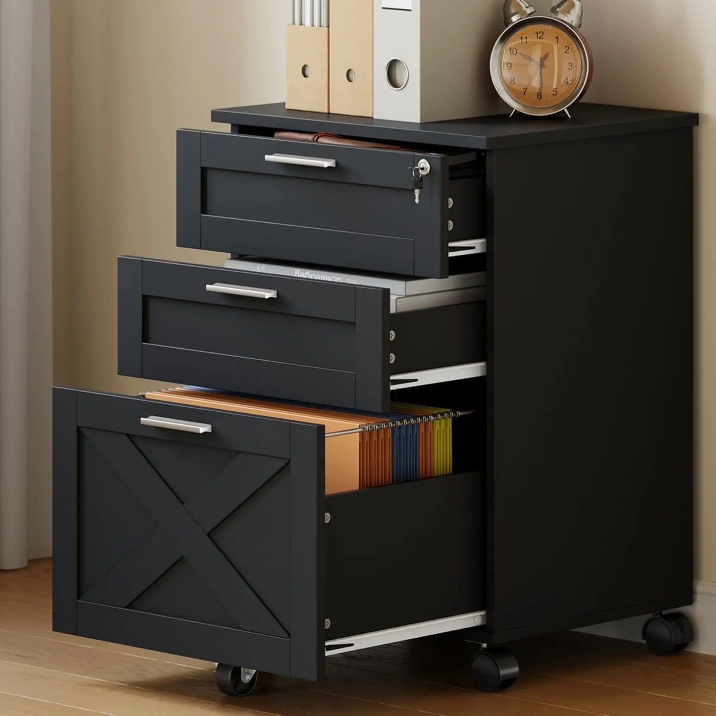 HiMISS 3-Drawer Rolling File Cabinet With Lock For Home Office