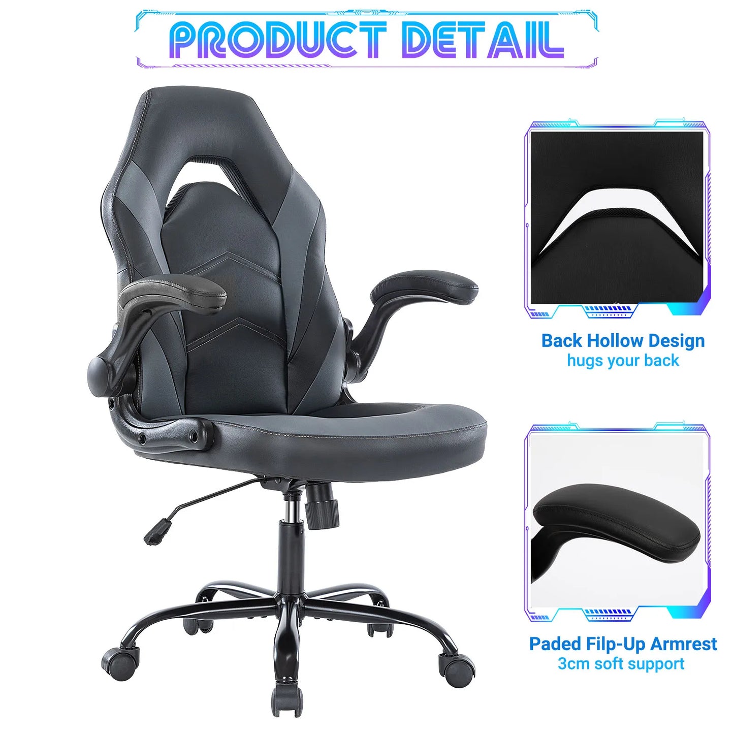 JHK Ergonomic Office Gaming Chair With Adjustable Flip Up Armrests