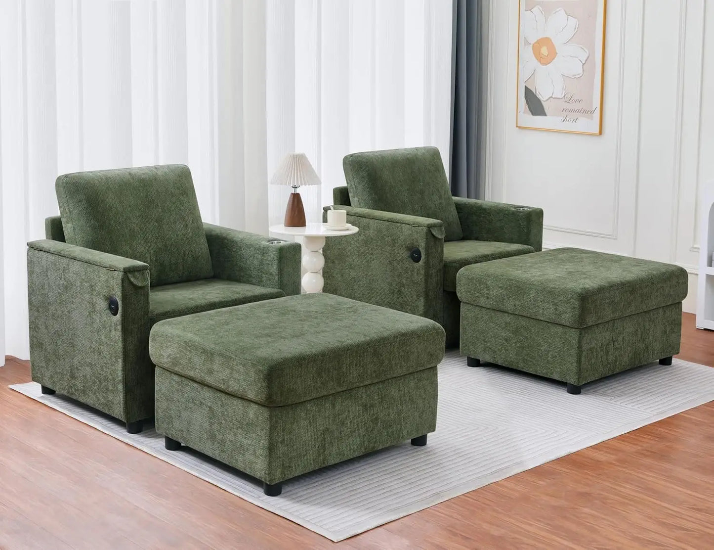 GUOHE Modern Accent Chair Set With Storage Ottoman For Living Room