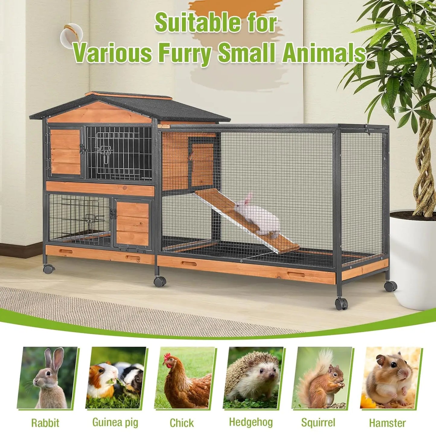 Two-Story Chew-Proof Metal Rabbit Hutch for Indoor Outdoor Use