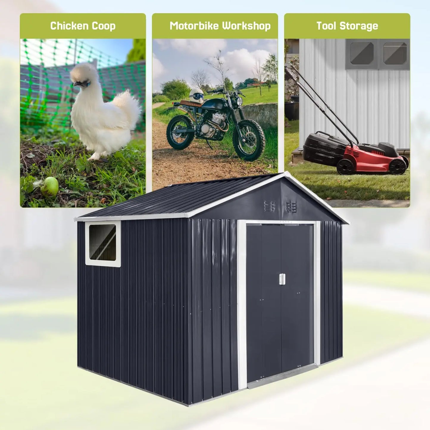 Outdoor Metal Storage Shed With Lockable Door And Window