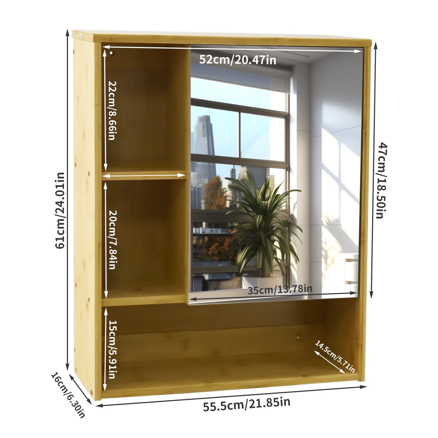 Wisfor Bamboo Bathroom Cabinet With Mirror Shelves