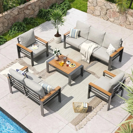 Aluminum Patio Furniture Set Outdoor Sectional With Cushions And Table