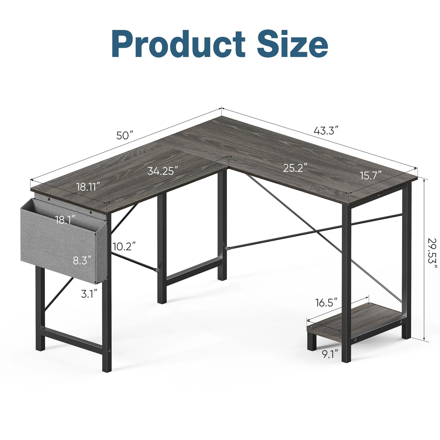JHK Gaming Corner Desk With PC Storage Shelf For Home