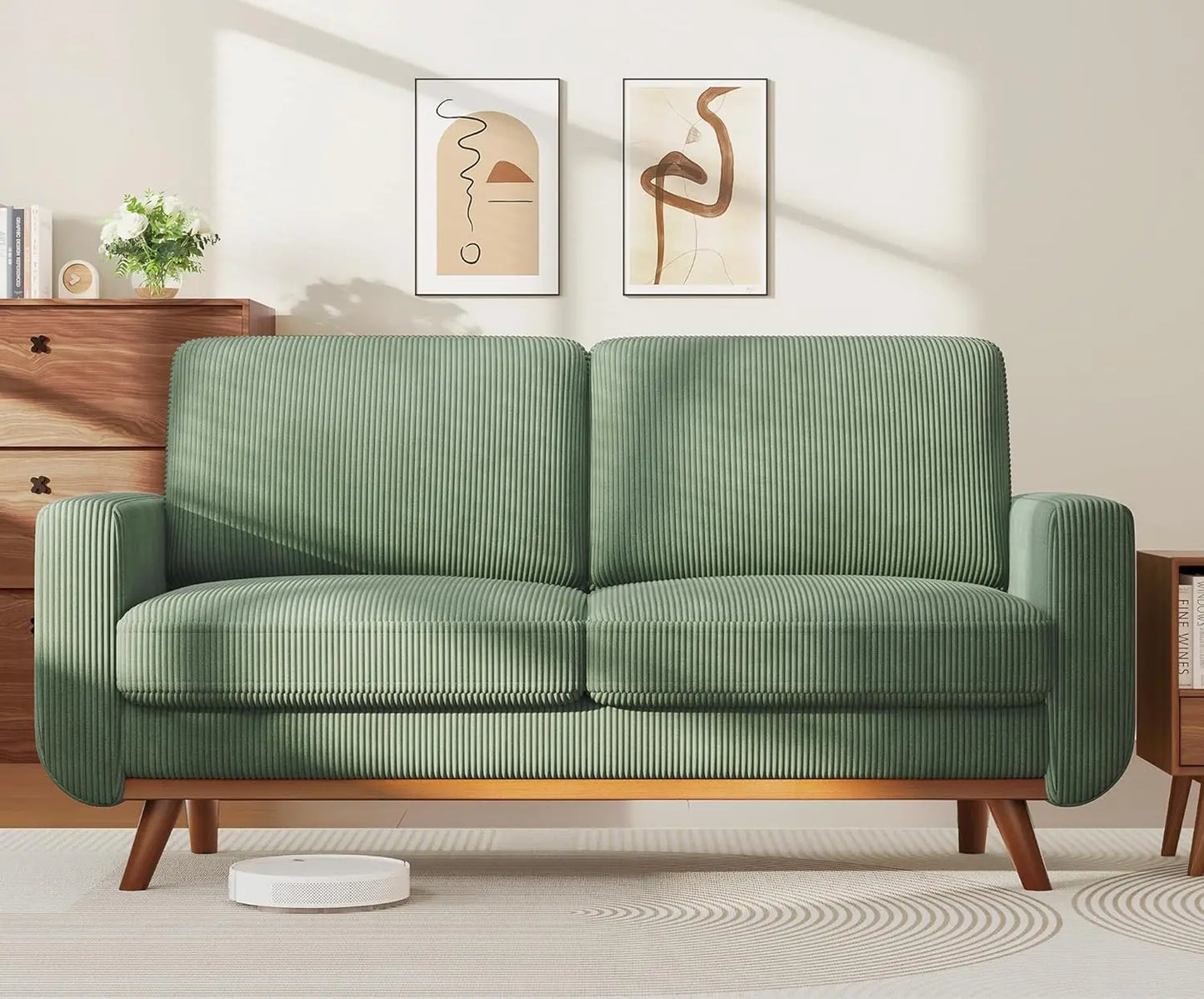 L Shape Modular Sectional Sofa 3 Seat Corduroy Movable Ottoman