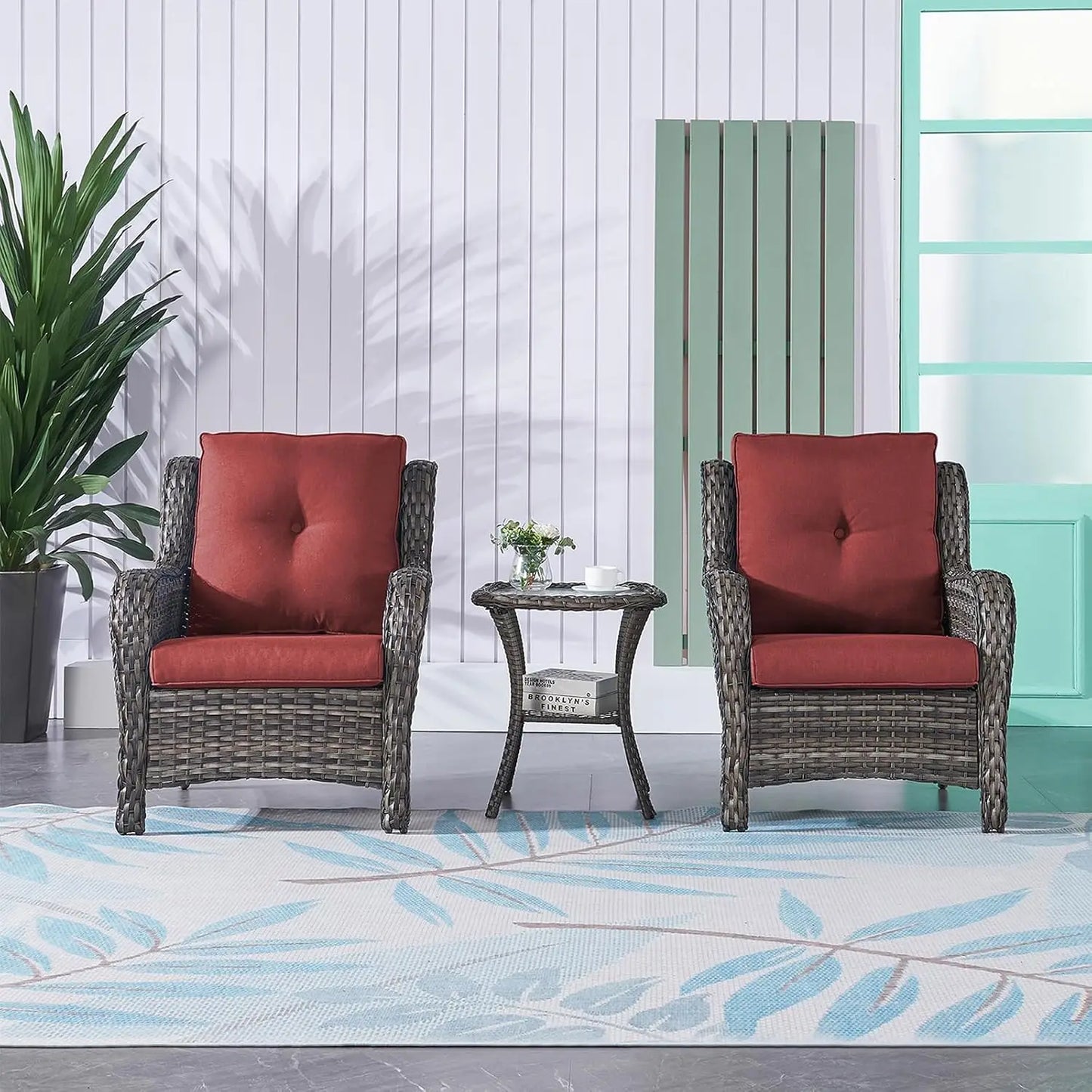 Patio Bistro Set Outdoor Chairs 3-Piece Wicker Rattan Furniture