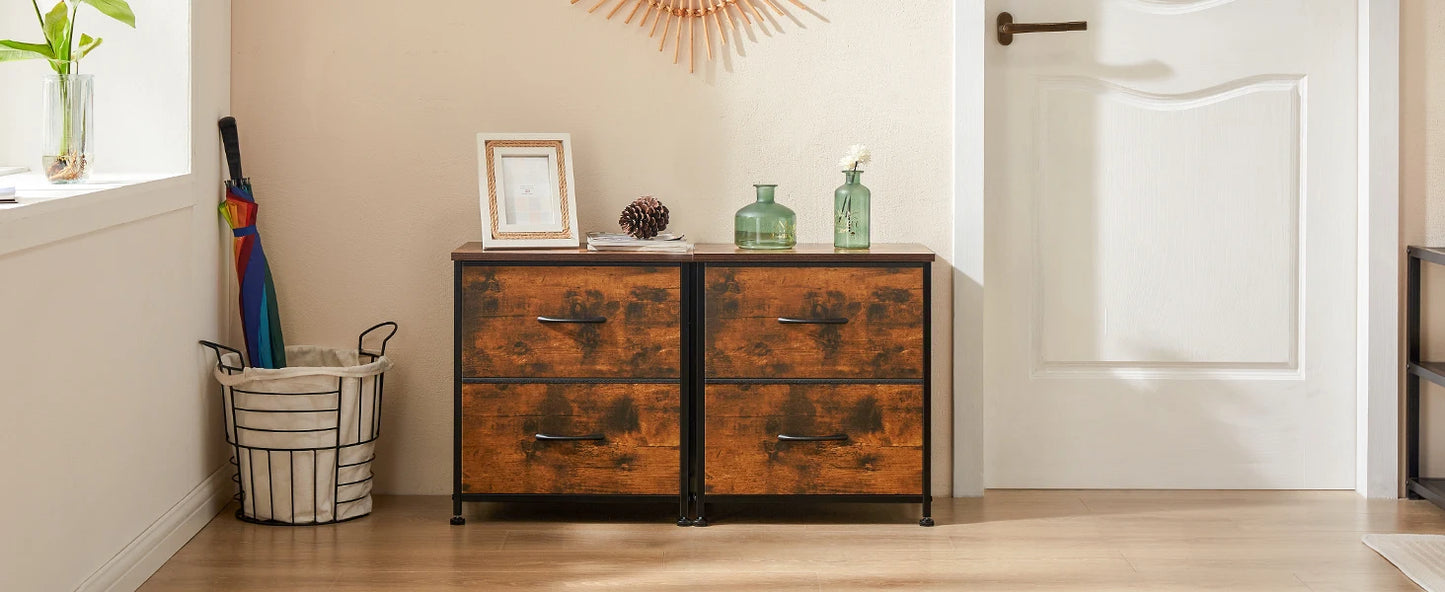 JHK Nightstand With Storage Drawers Bedside Table Modern Metal Frame
