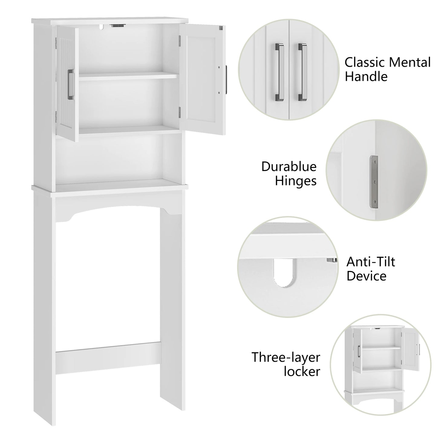 HiMISS Over The Toilet Storage Cabinet With Anti-Tip Open Shelf