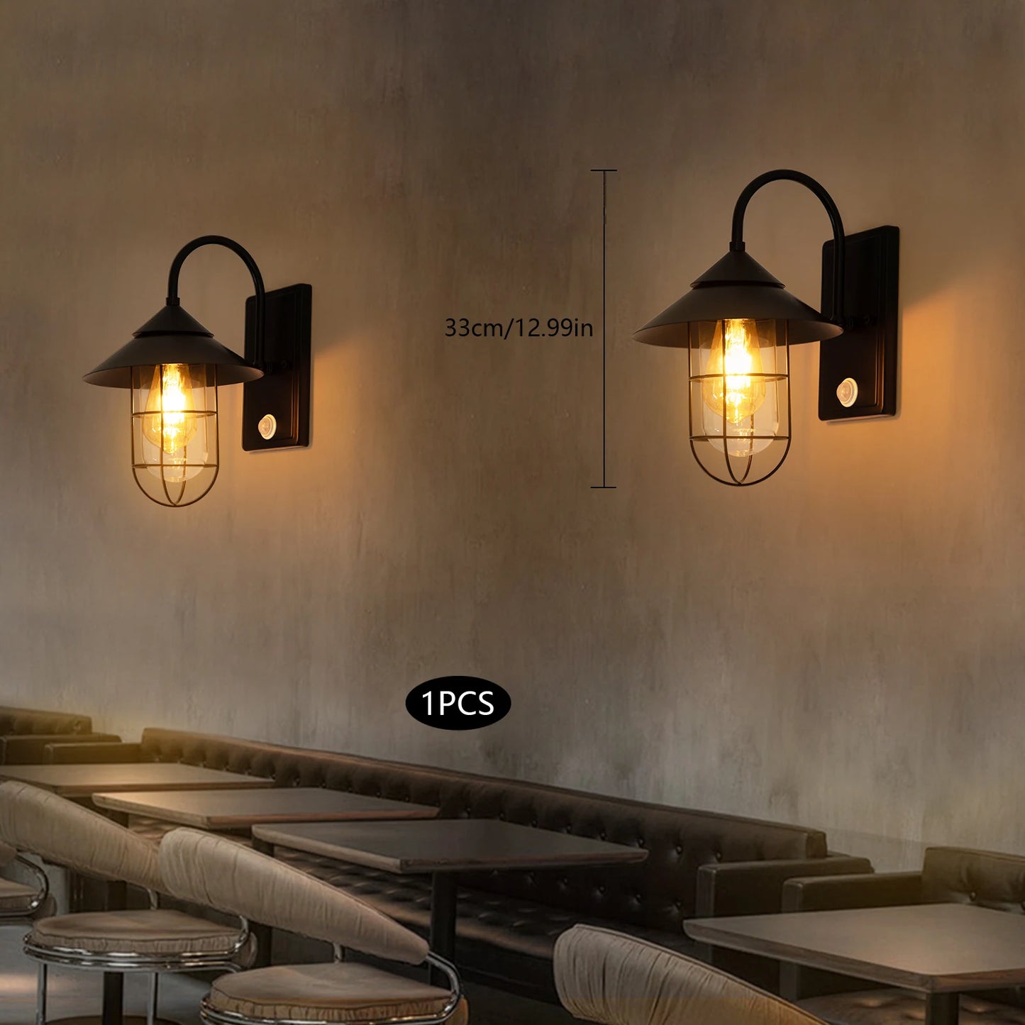 Bymaocar Retro Wall Lamp Motion Sensor Sconce E26 Mount