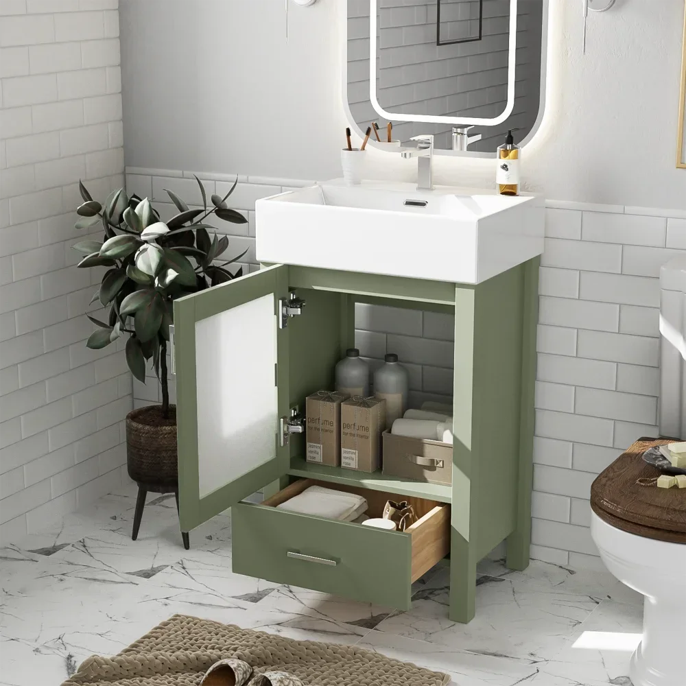 LWO Bathroom Vanity With Ceramic Sink And Ample Storage