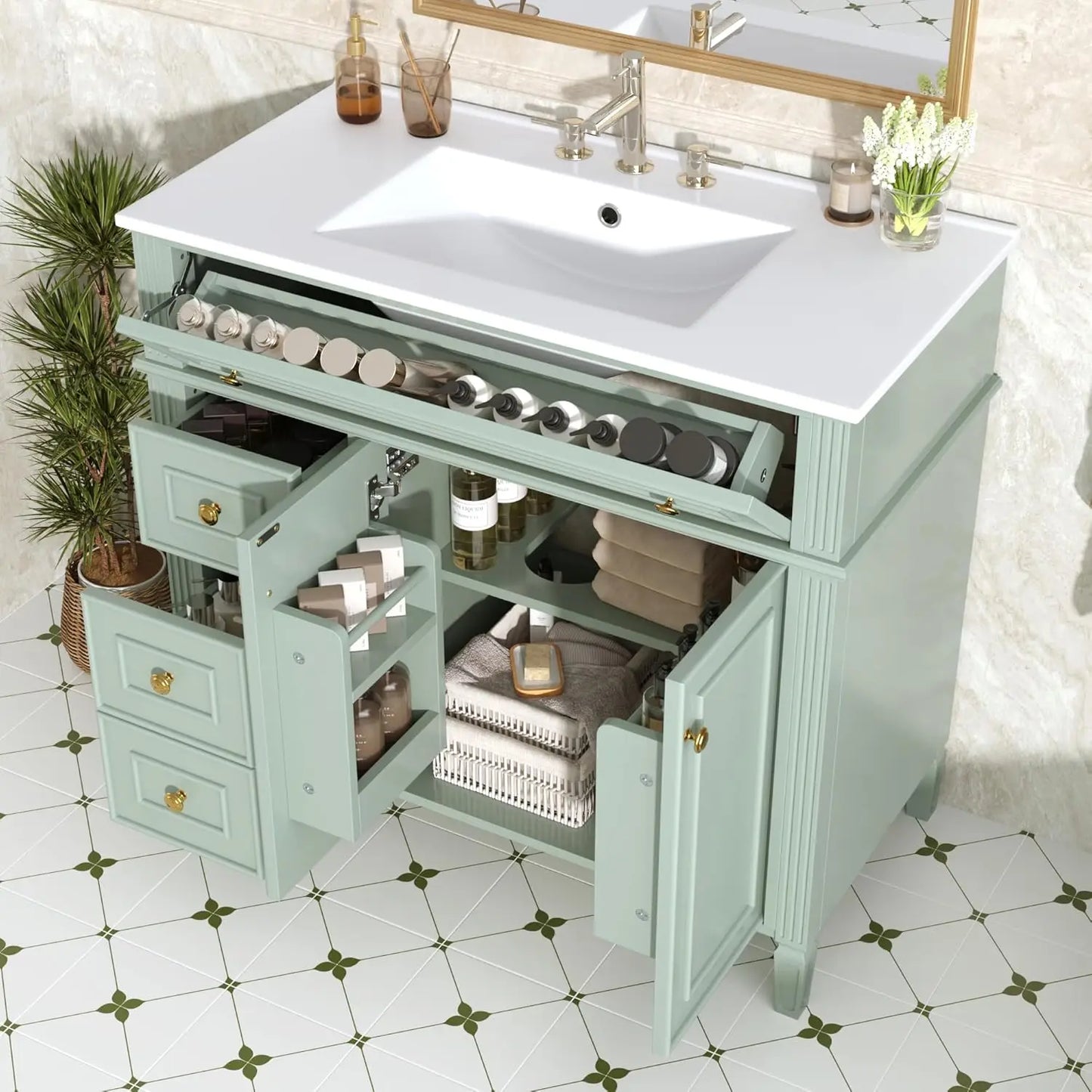 Free Standing Bathroom Vanity With Ceramic Basin And Sink