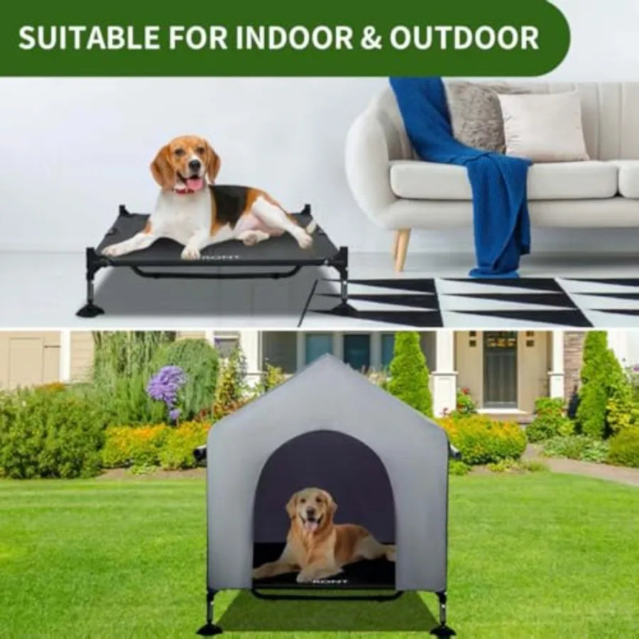 Outdoor Indoor Dog House With Mesh Windows And Elevated Bed