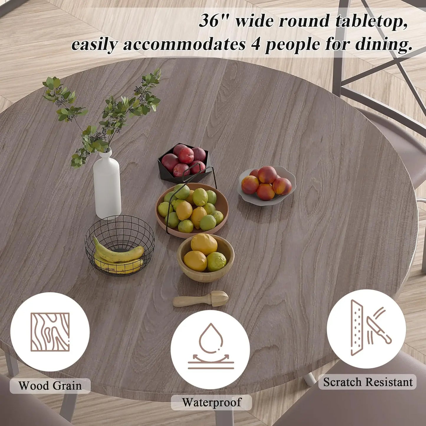 Wood Grain Dining Table Set With Chairs Space Saving