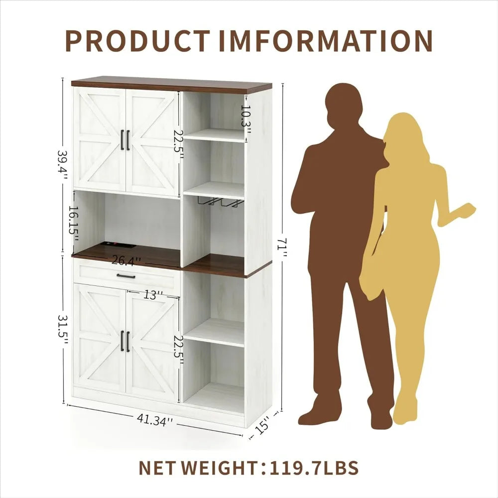 Farmhouse Kitchen Pantry Cabinet With Hutch And Charging Station