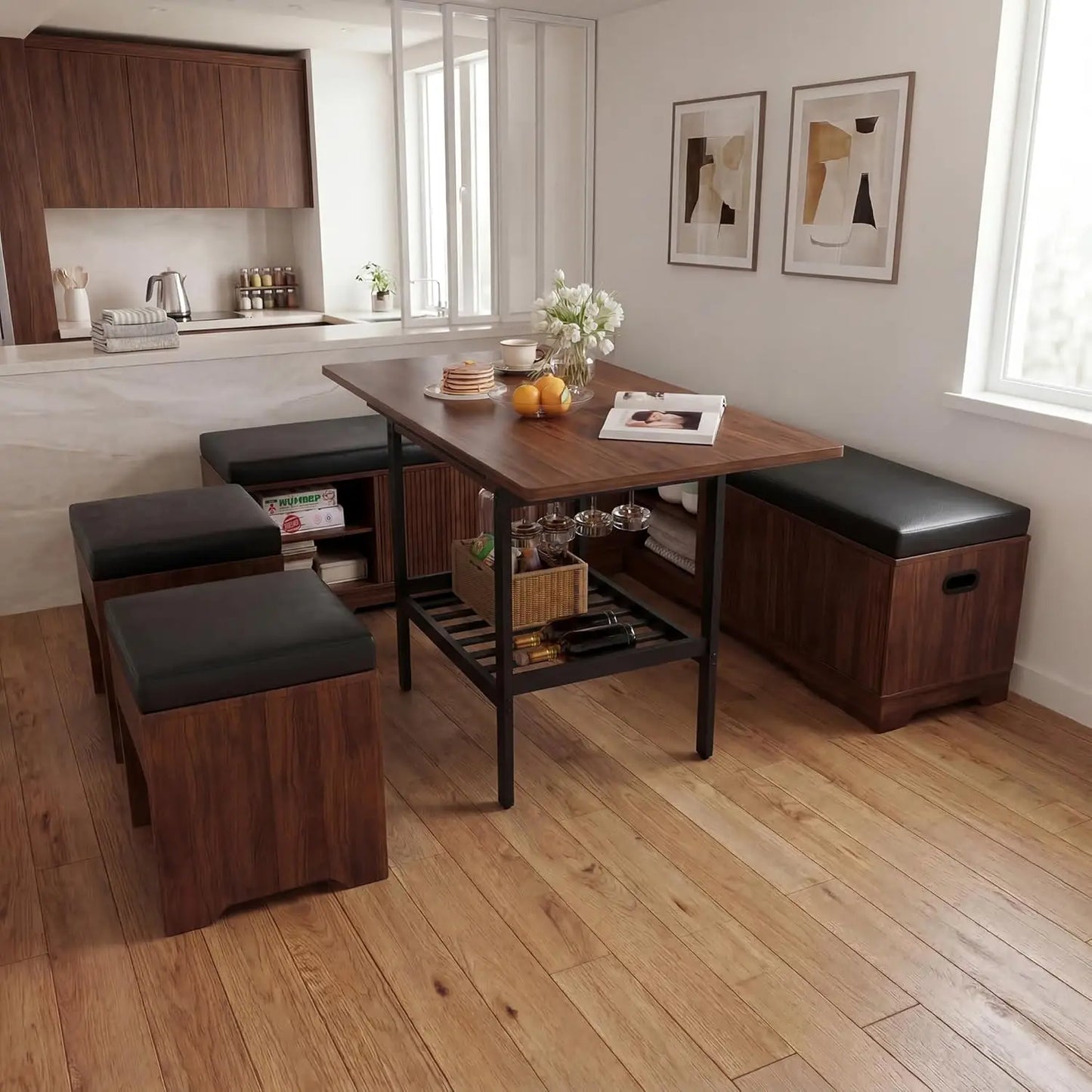 GUOHE Extendable 6 Piece Breakfast Nook Set With Storage Benches