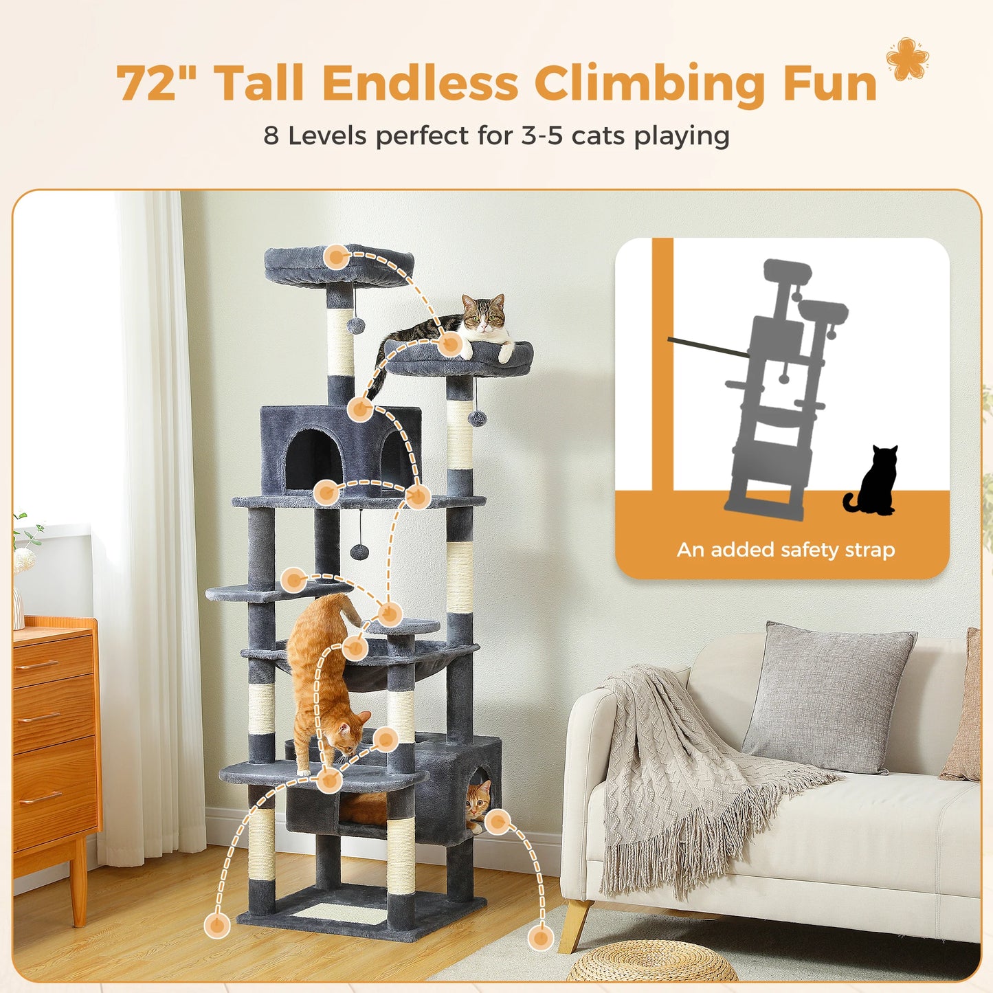 PEQULTI Multi Level Cat Tree Tower With Scratching Posts Hammock