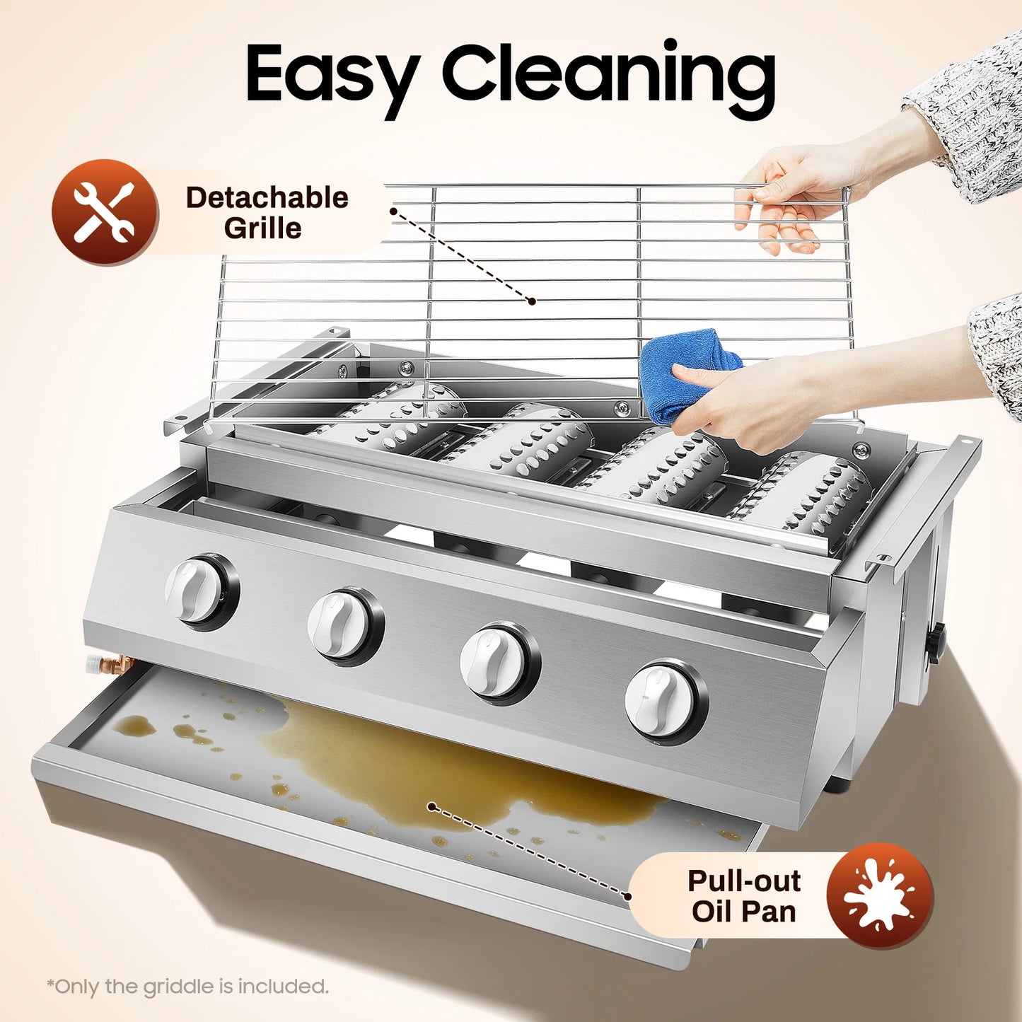 Portable Four Burner Propane Grill Smokeless Removable Outdoor Barbecue