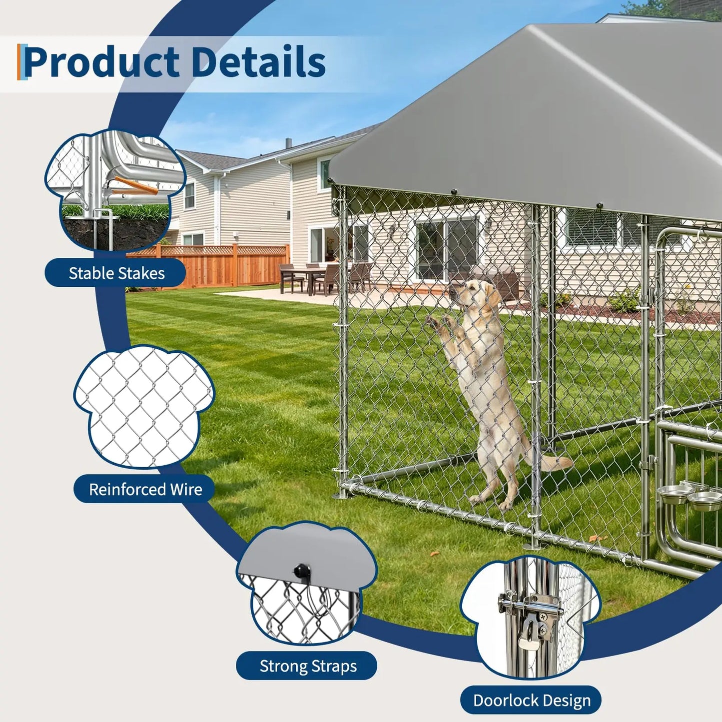 DishyKooker Heavy Duty Outdoor Dog Kennel With Roof And LockingDoor