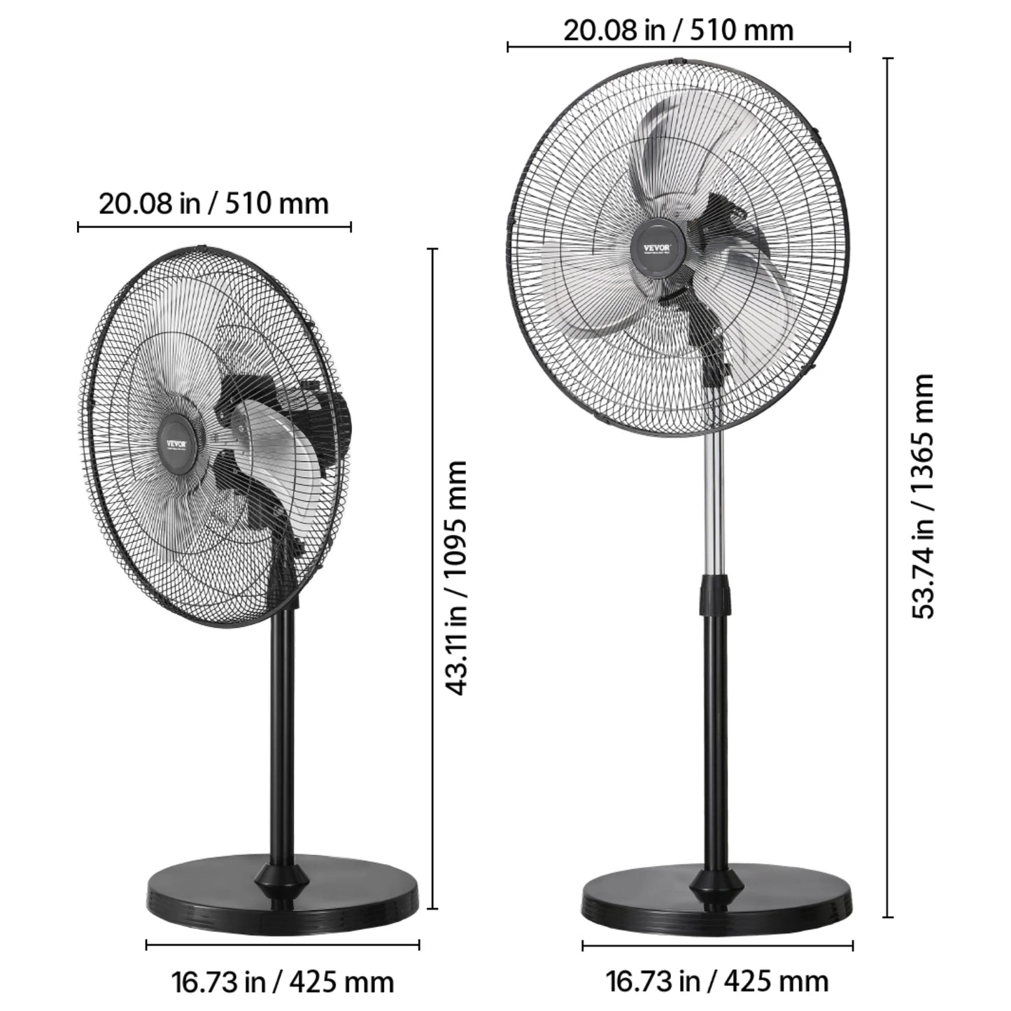 VEVOR Industrial Pedestal Fan 85-Degree Oscillating 3-Speed