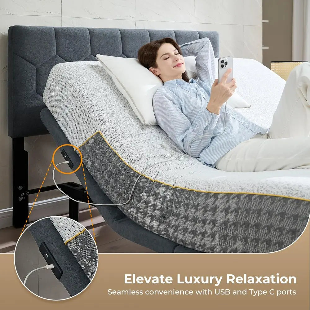 Adjustable Bed Frame With Memory Foam Mattress Wireless Remote