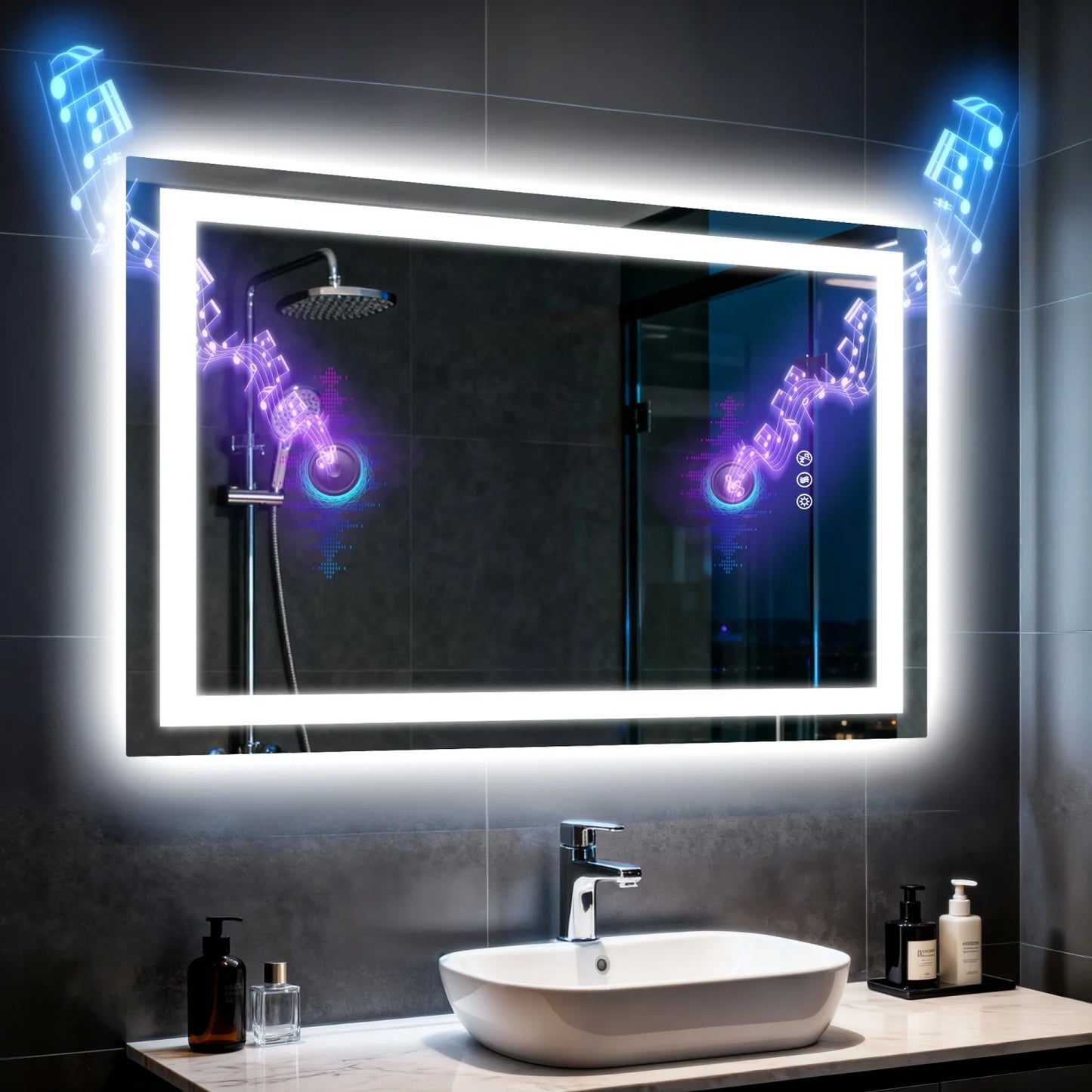 LED Bathroom Mirror With Bluetooth Speaker And Anti Fog Backlit
