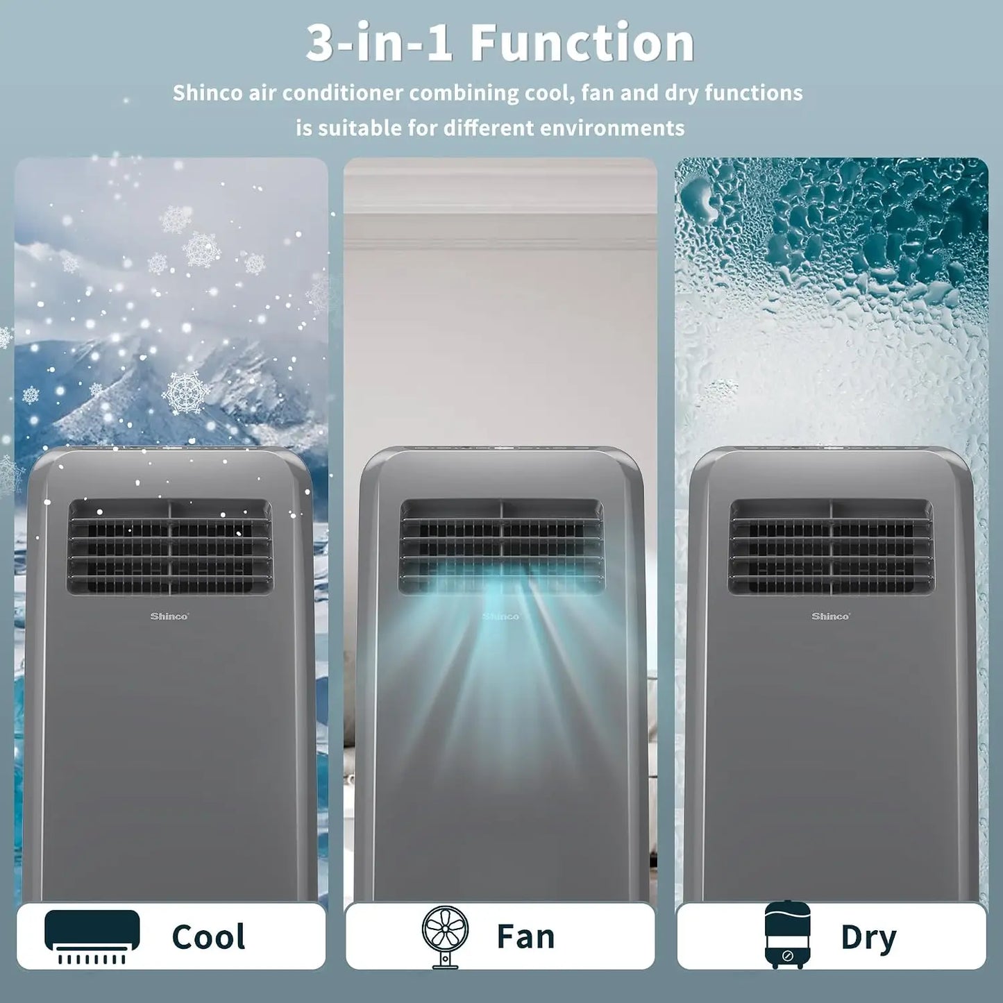8000 BTU Portable Air Conditioner 3-In-1 Cooling Dehumidifier Fan