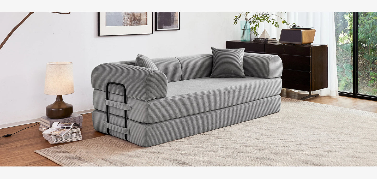 Foldable Convertible Futon Sofa Bed With L Shaped Arms