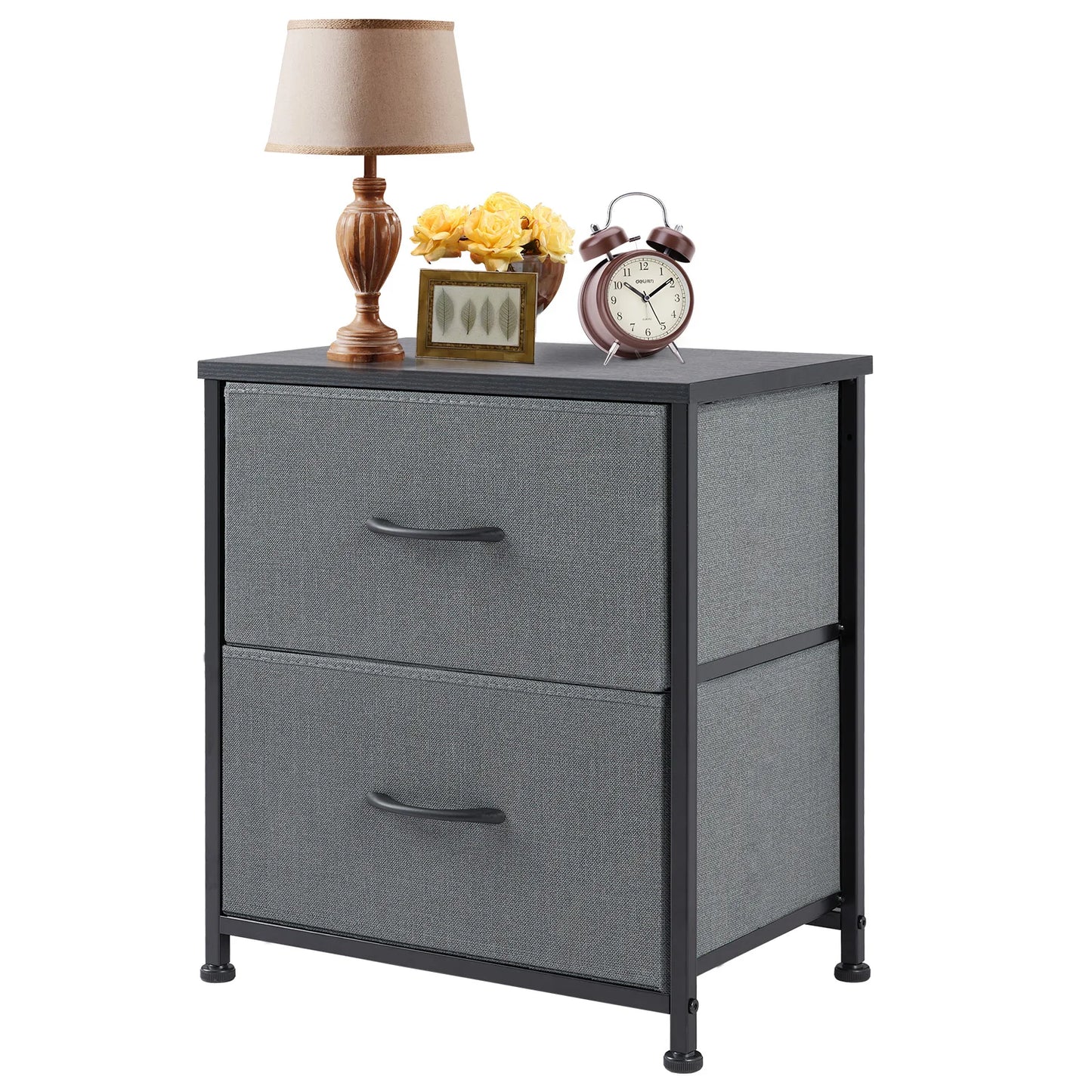JHK Nightstand With Storage Drawers Bedside Table Modern Metal Frame