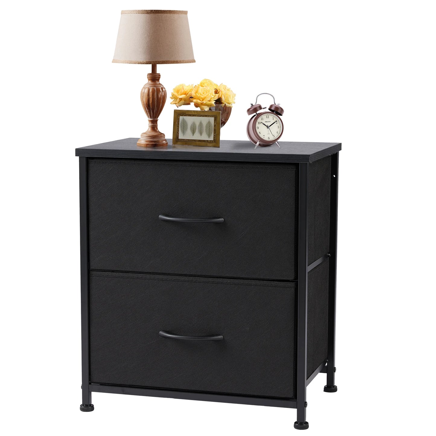 JHK Nightstand With Storage Drawers Bedside Table Modern Metal Frame