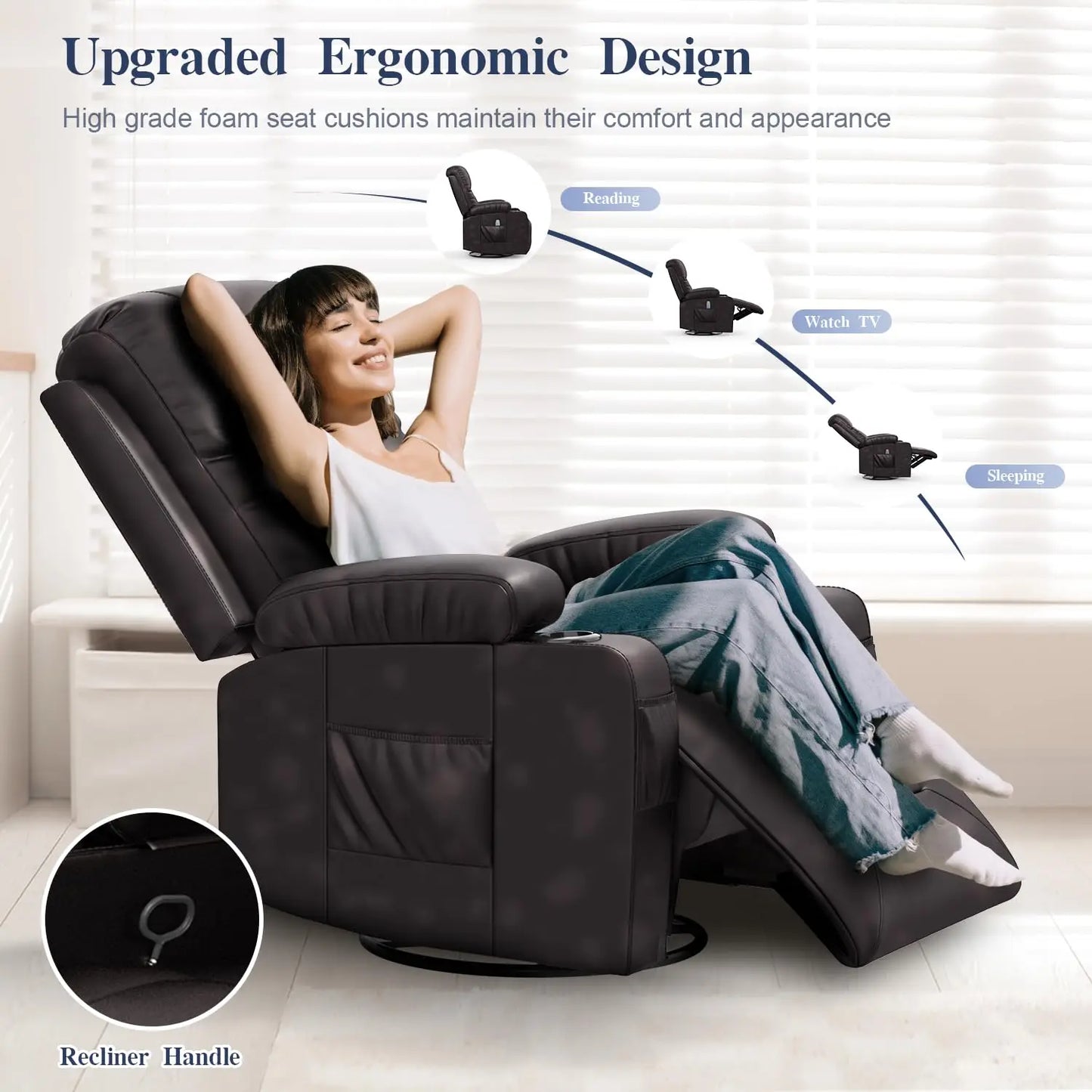 FSC Certified Heated Massage Recliner Chair 360 Swivel Ergonomic