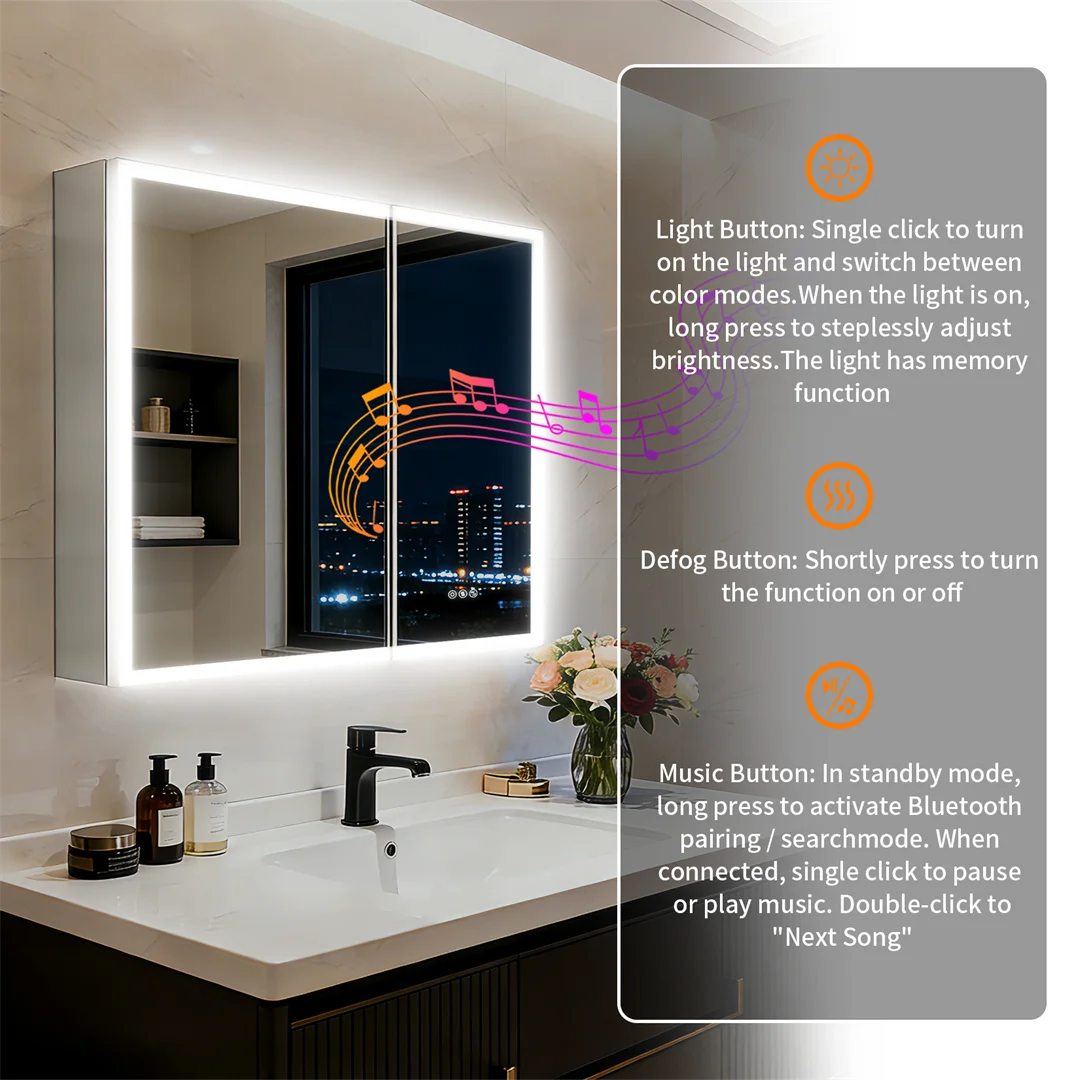 LUVODI LED Lighted Bathroom Cabinet With Bluetooth Speakers