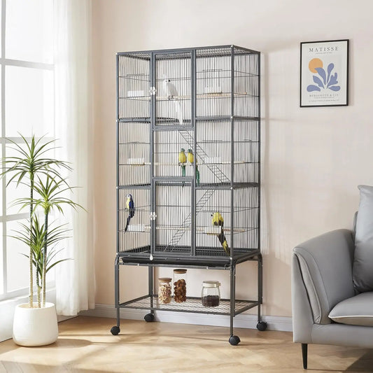 HiMISS Multi-Tier Bird Cage With Detachable Stand And Wheels