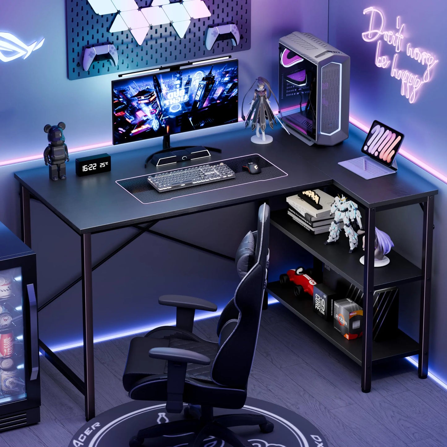 JHK L Shaped Desk Computer Corner Desk With Reversible Shelves