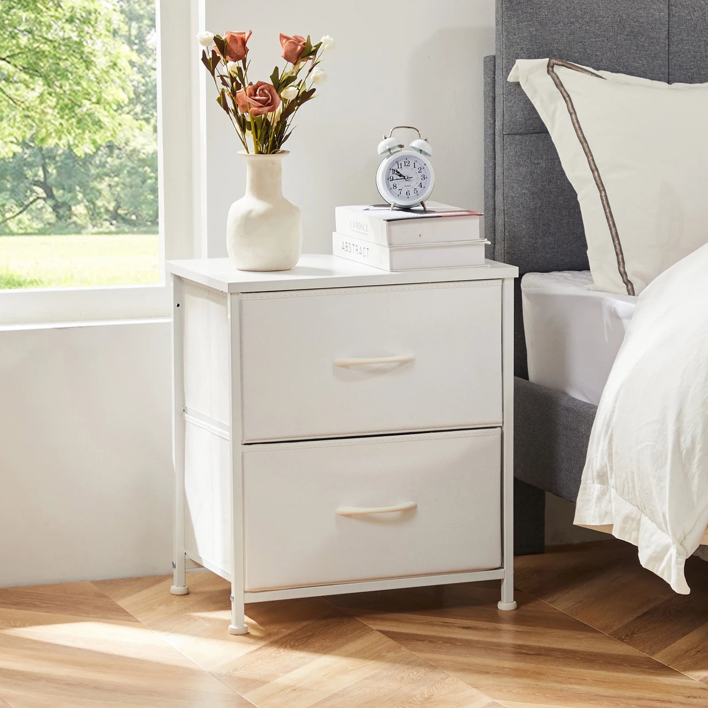 JHK Nightstand With Storage Drawers Bedside Table Modern Metal Frame