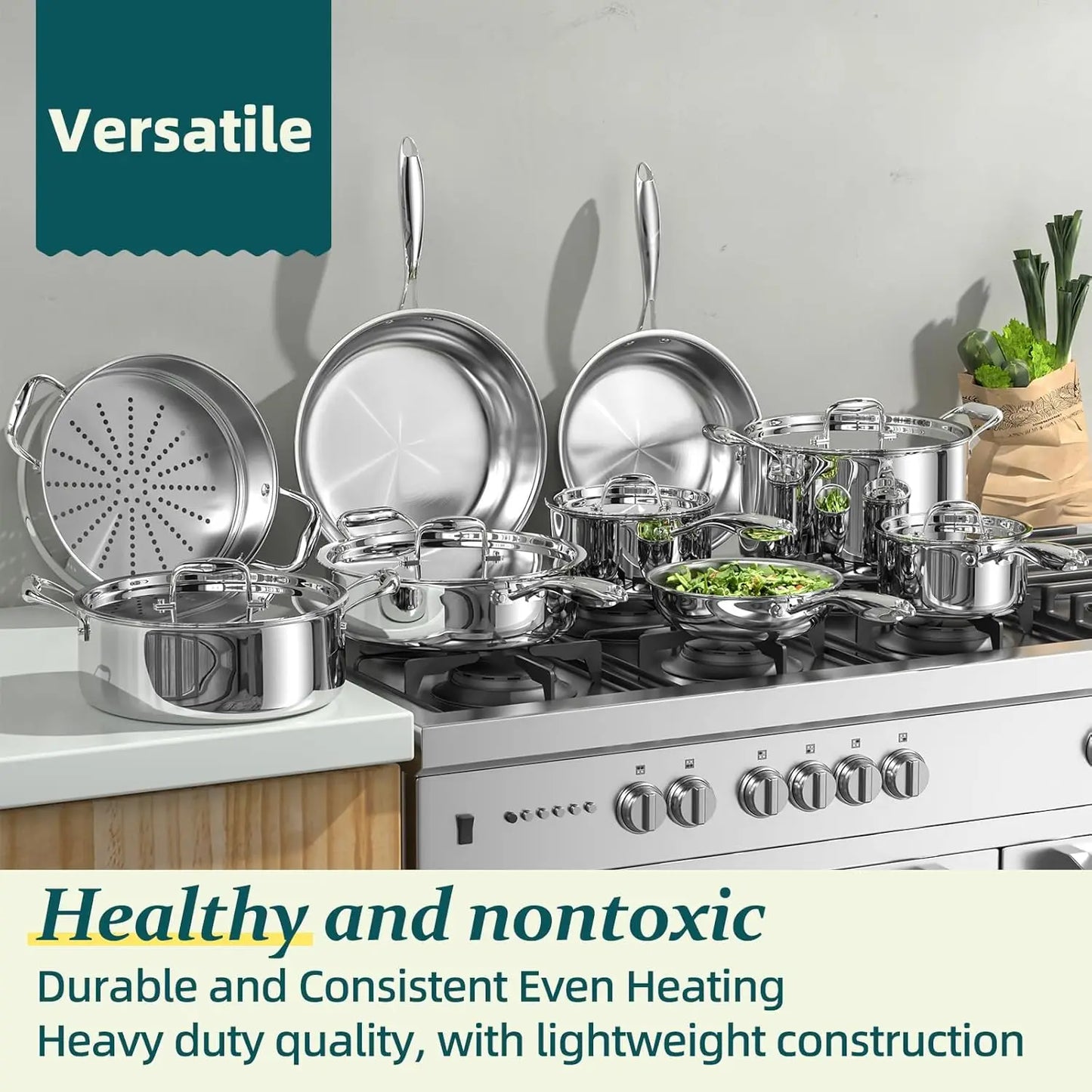 5-Ply Stainless Steel Cookware Set Induction Compatible Oven Safe