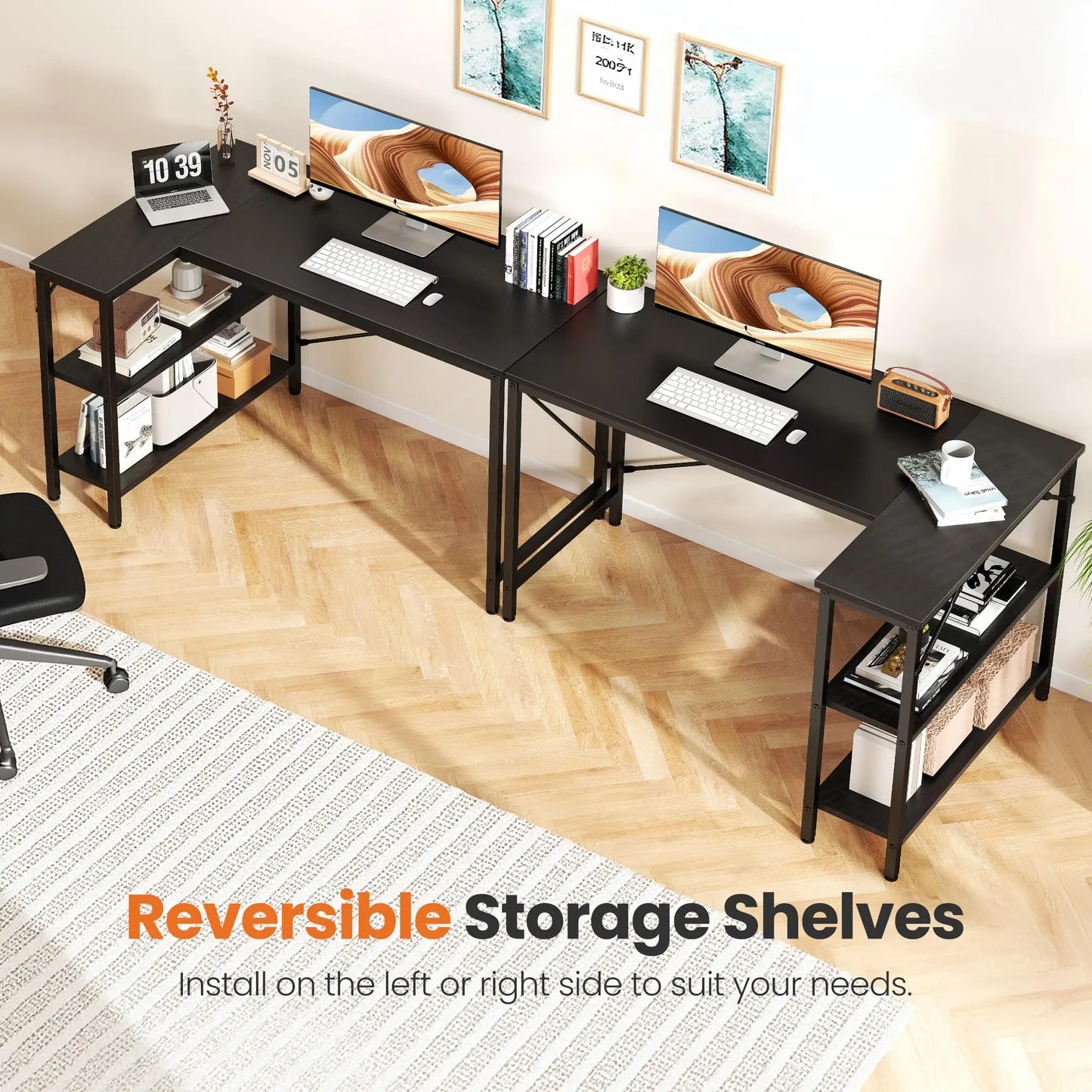 JHK L Shaped Desk Computer Corner Desk With Reversible Shelves