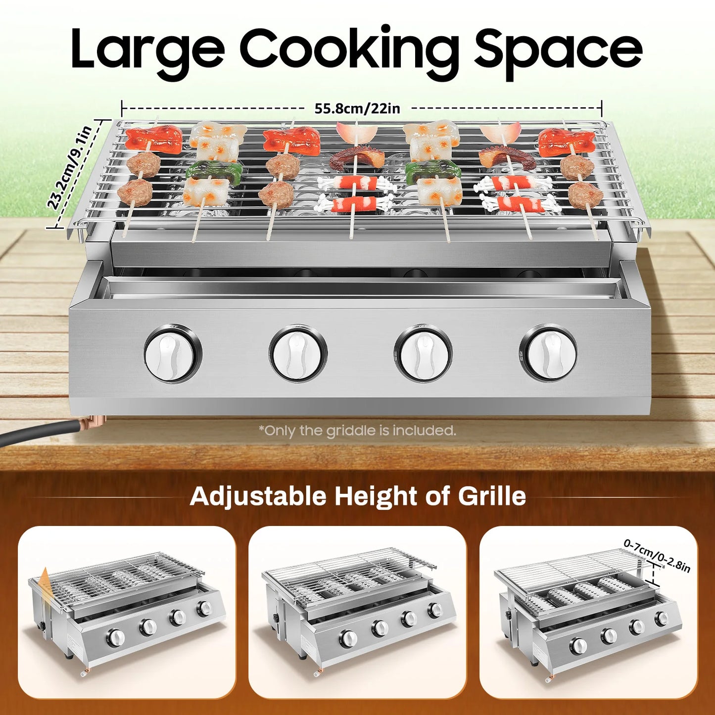 Portable Four Burner Propane Grill Smokeless Removable Outdoor Barbecue