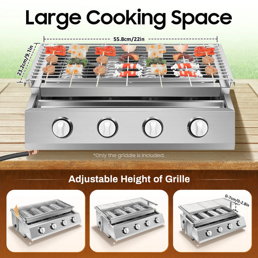 Portable Four Burner Propane Grill Smokeless Removable Outdoor Barbecue
