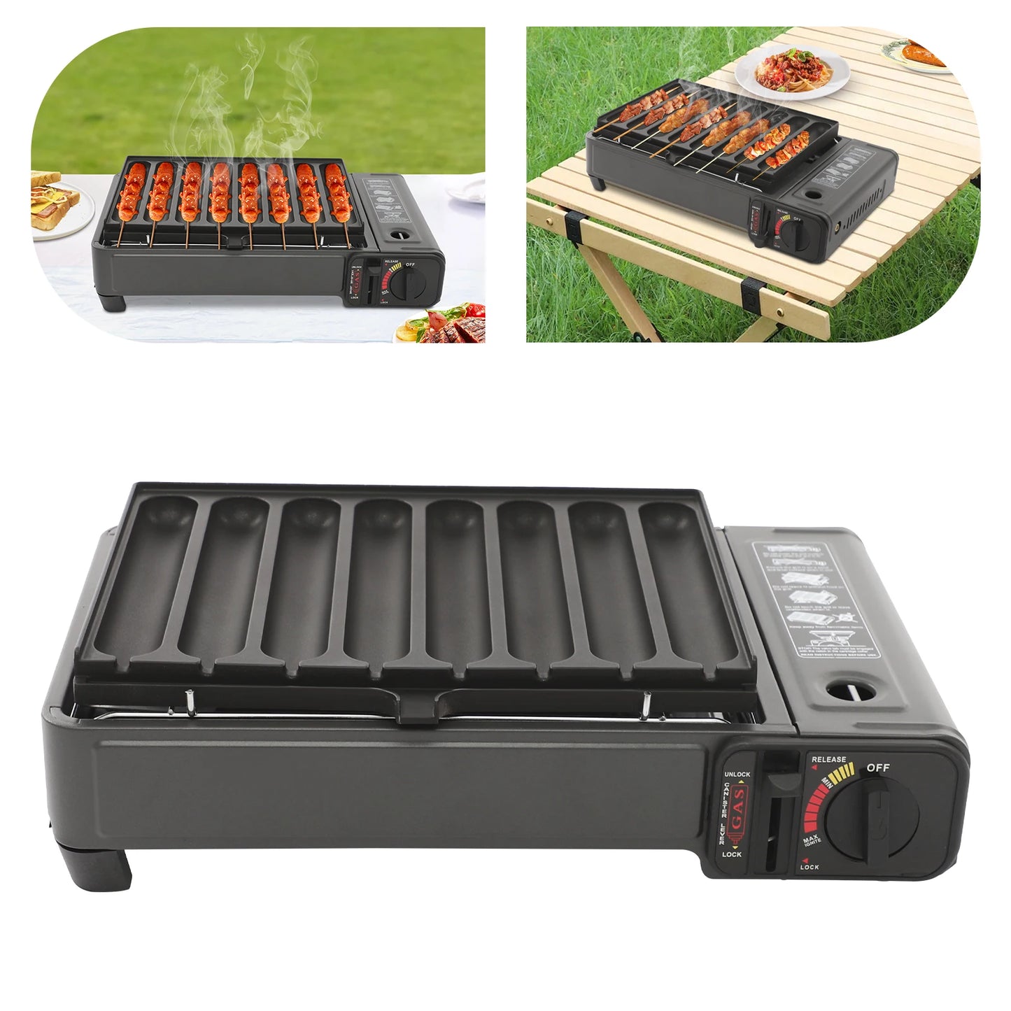 Bymaocar Portable Gas Grill Stove 2.2KW Butane With Sausage Plate