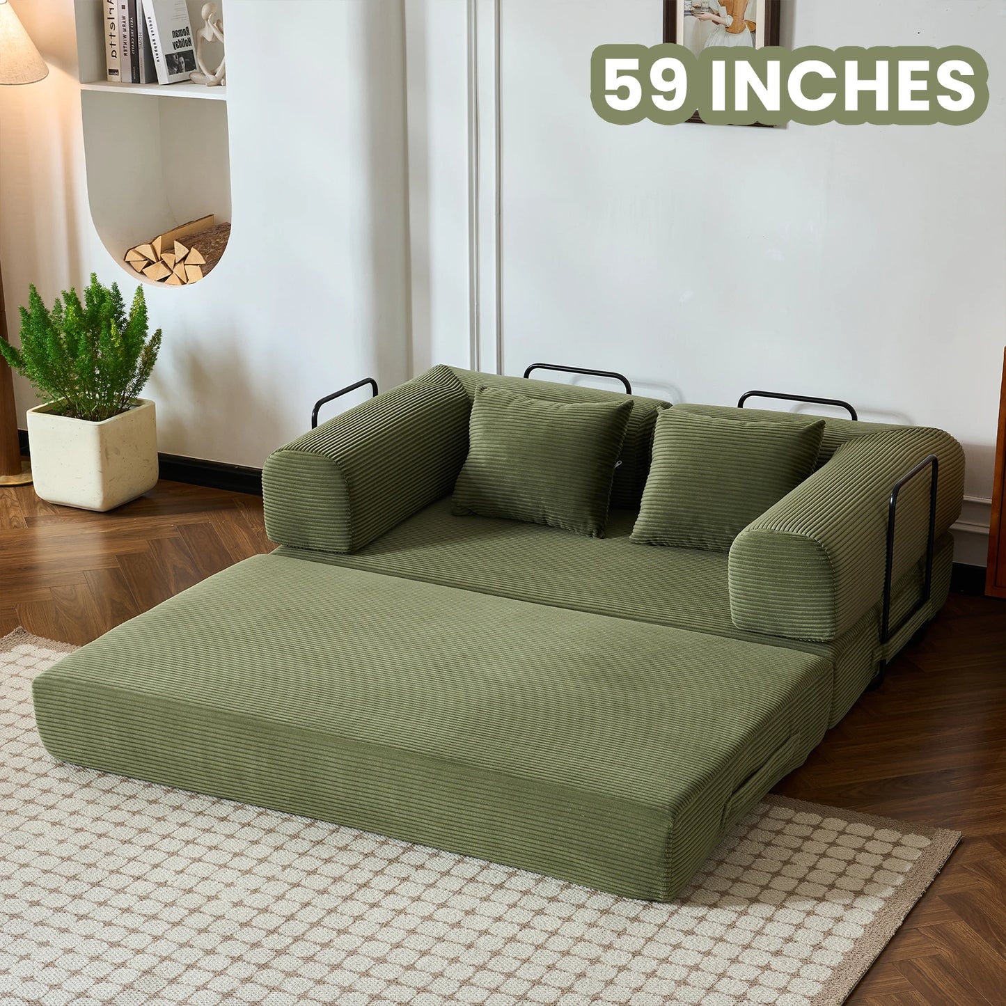 Foldable Convertible Futon Sofa Bed With L Shaped Arms