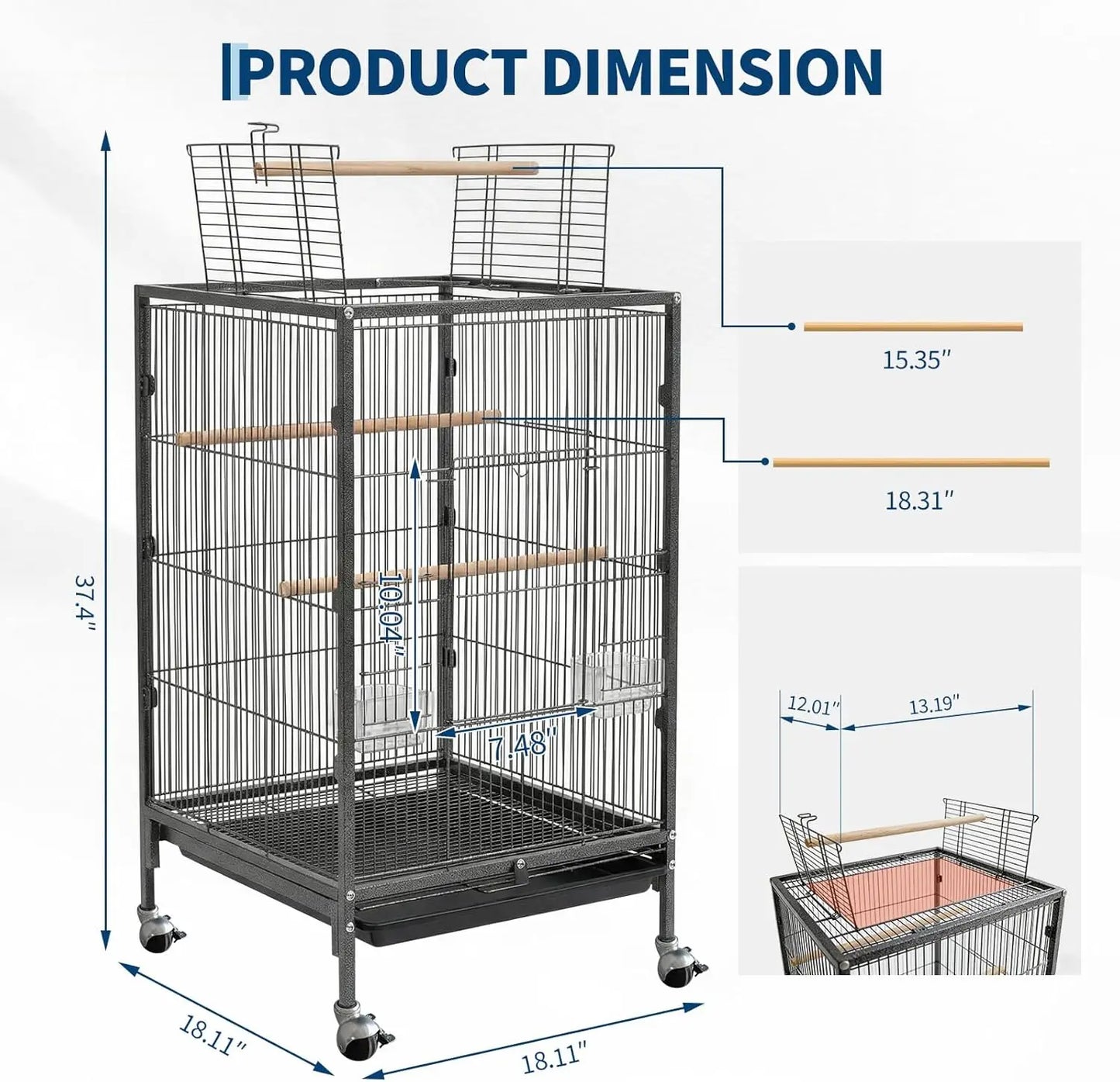HiMISS Heavy Duty Metal Bird Cage With Play Top Stand