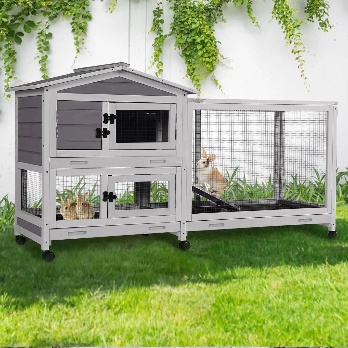 Two-Story Chew-Proof Metal Rabbit Hutch for Indoor Outdoor Use
