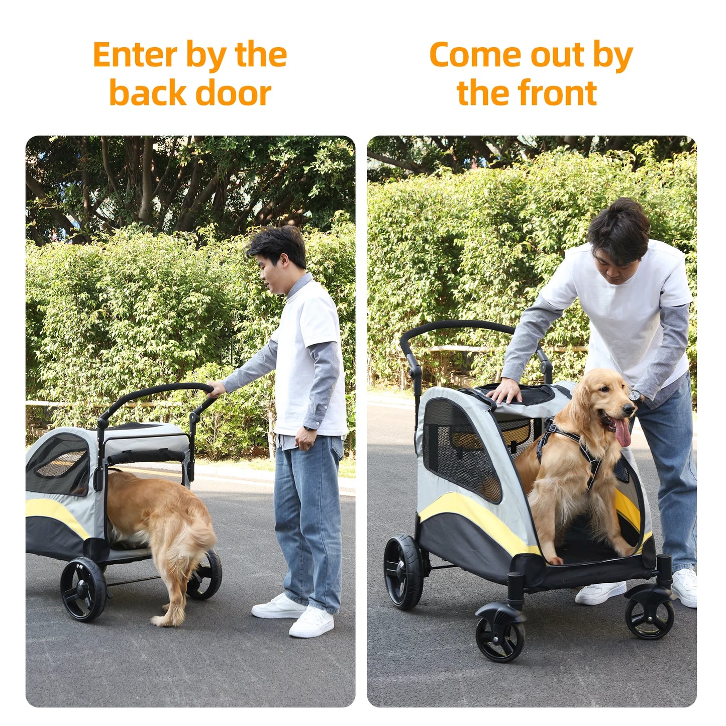 Portable Four Wheel Dog Stroller for Large Dogs Foldable Carrier